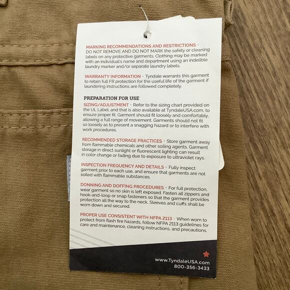 Tyndale Flame Resisitant Tan Work Cargo Pants 38 x 30 NWT - Picture 9 of 11